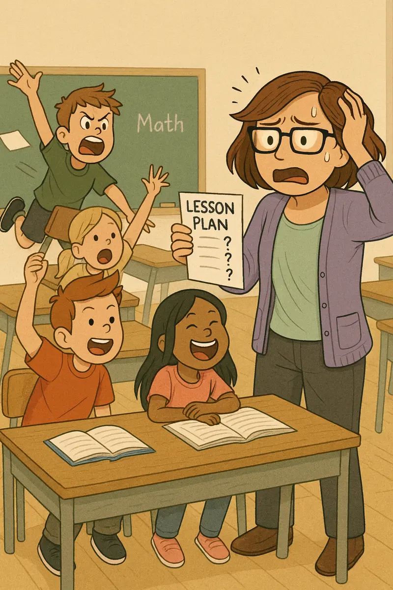 Teacher coordinating lessons and documentation in a busy classroom
